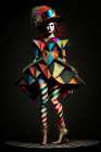 Woman dressed in harlequin fashion. AI Generated. Art Print